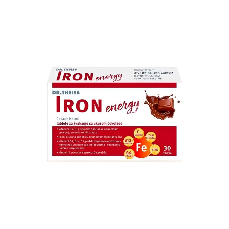 Dr. Theiss Iron Energy tablete za žvakanje čokolada 30 tableta